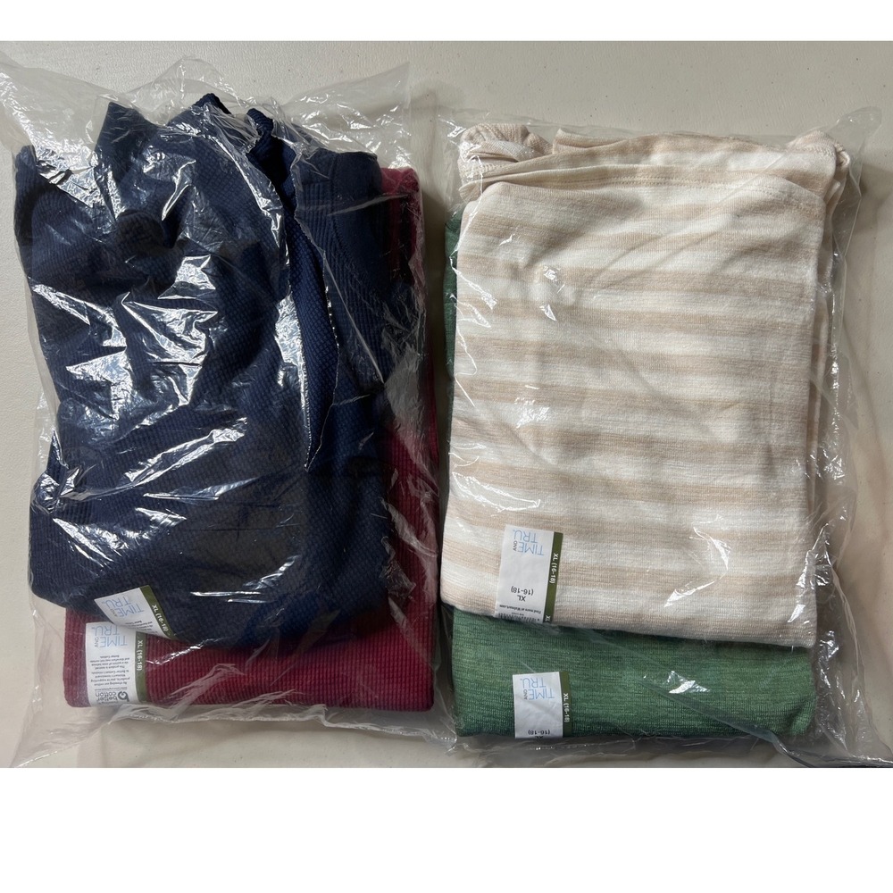 Time and Tru Mens XL Long Sleeve Shirt Bundle Thermal Waffle‎ Relaxed Fit 4 Pack - Picture 2 of 4
